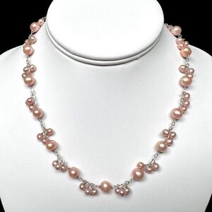 HONORA Sterling Silver Pink Pearl Cluster NECKLACE & Drop Earrings 16" - 19"
